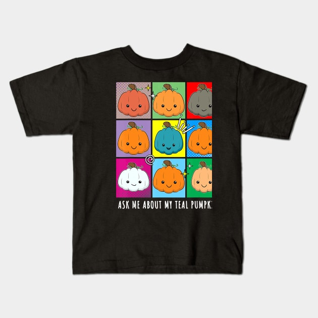 Ask me about my teal pumpkin food allergy halloween Kids T-Shirt by Tianna Bahringer